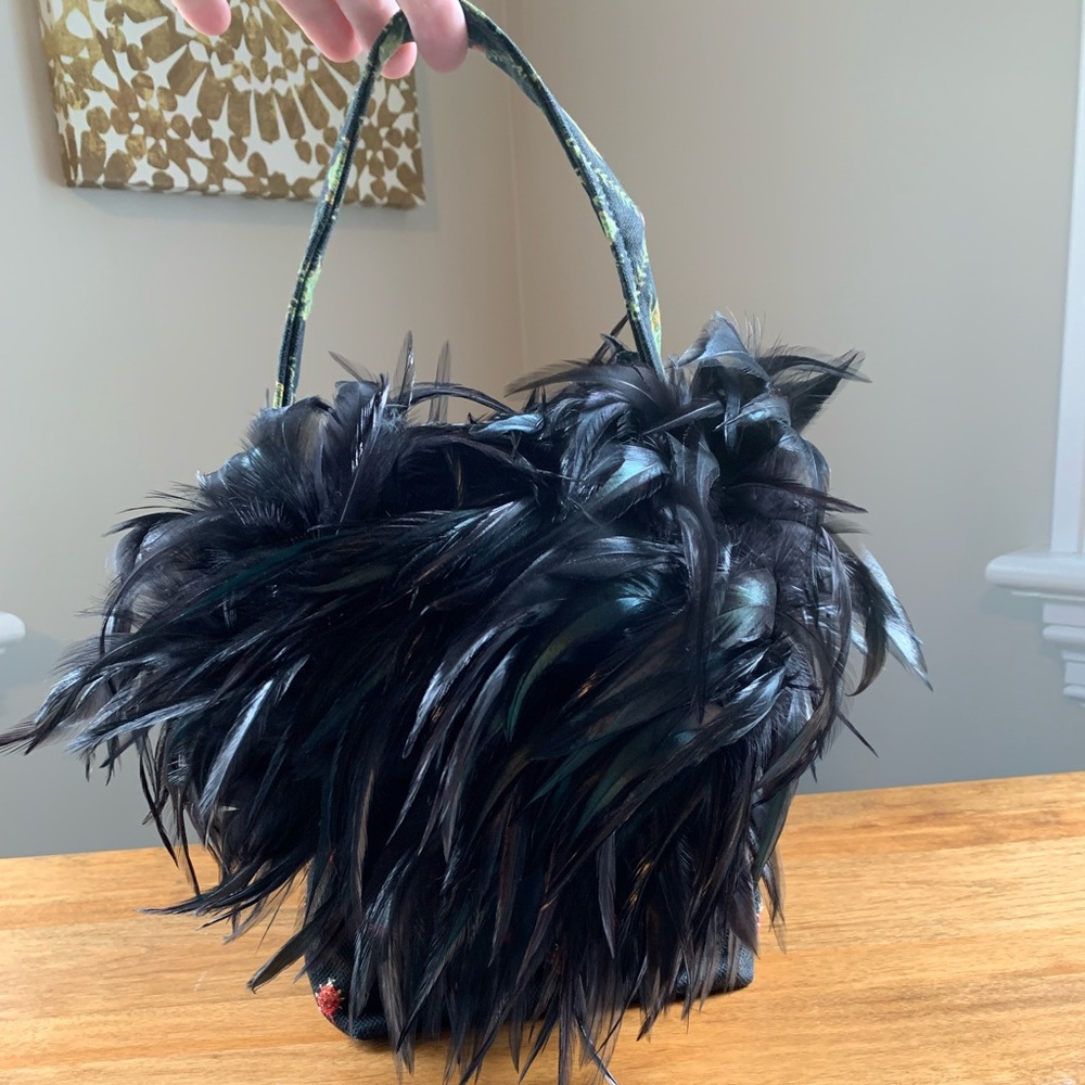 Unique black feathery handbag!